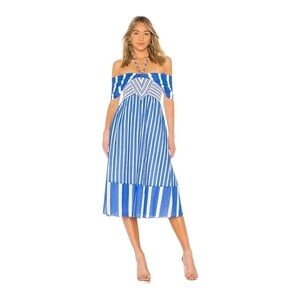 Tanya Taylor Celina Striped Off-the-Shoulder Midi Dress NWT